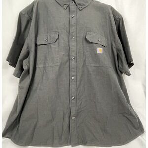 Carhartt Mens 4XL Short Sleeve Button Up Charcoal Gray Loose Fit 100% Cotton